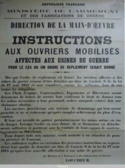 Affiche : Instructions aux ouvriers mobilisés