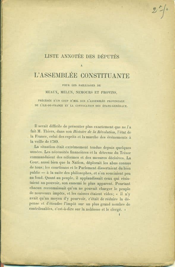 MEAUX, MELUN, NEMOURS, PROVINS Assemblée Constituante