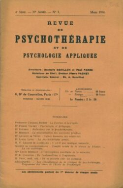 Revue de Psychothérapie et de Psychologie Appliquée -