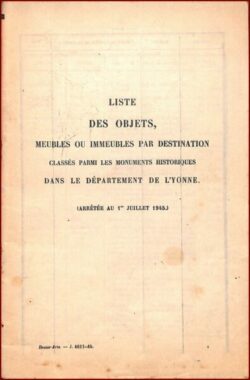 YONNE - Liste objets, meubles historiques