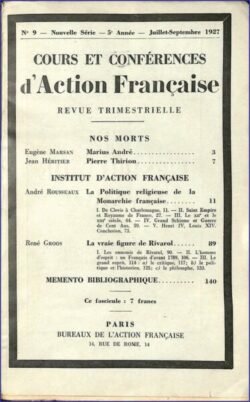 Cours et Conférences d'Action Française - N°09