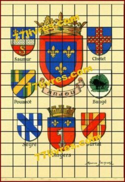 Blasons ANJOU, Saumur, Cholet, Pouancé, Baugé, Segré, Angers, Durtal