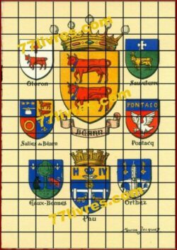 Blasons BÉARN, Pau, Oloron, Salles-de-Béarn, Eaux-Bonnes, Sauveterre, Pontacq, Orthez.