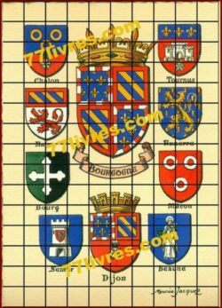 Blasons BOURGOGNE, Dijon, Châlon, Autun, Bourg, Semur, Tournus, Auxerre, Màcon, Beaune.