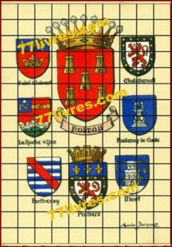 Blasons POITOU, Poitiers, Saint-Maixent, La Roche-sur-Yon, Parthenay, Châtellerault, Fontenay-le-Comte, Niort.