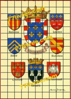 Blasons TOURAINE, Tours, Amboise, Bléré, Chinon, Loches, Richelieu, Châteaurenault.