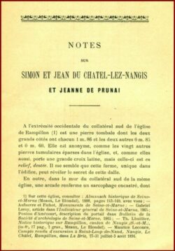 Notes sur SIMON et JEAN du CHATEL-LEZ-NANGIS et JEANNE de PRUNAI