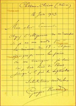 Manuscrit : Lettre de Georges RENARD du 16 juin 1923