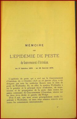 MéMOIRE sur L’ÉPIDÉMIE DE PESTE du GOUVERNEMENT D’ASTRAKAN (RUSSIE)