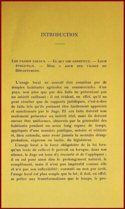 Usages locaux suivis comme loi dans le département de l'Yonne