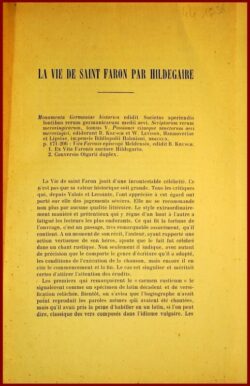 Étude sur "La Vie de Saint Faron par Hildegaire"