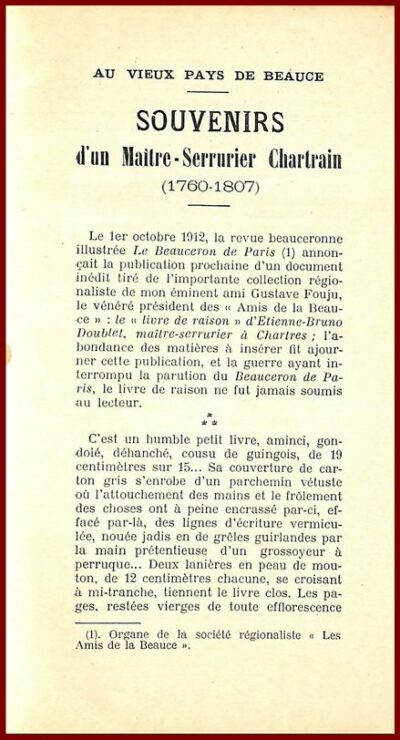 Souvenirs d'un Maître-Serrurier Chartrain (1760-1807) – Image 2