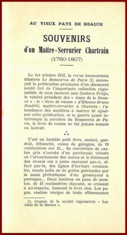 Souvenirs d'un Maître-Serrurier Chartrain (1760-1807)