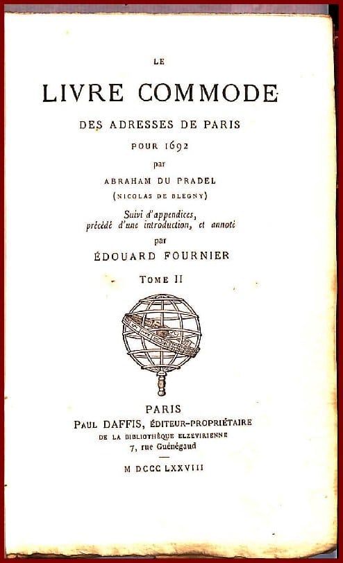 LE LIVRE COMMODE DES ADRESSES DE PARIS pour 1692