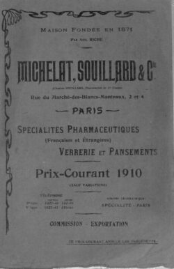 Catalogue spécialités pharmaceutiques, verreries, pansements