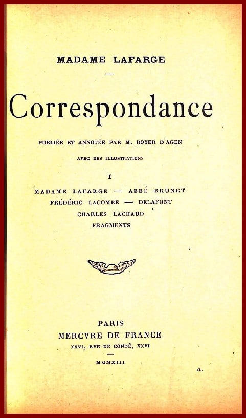 Madame LAFARGE, correspondance