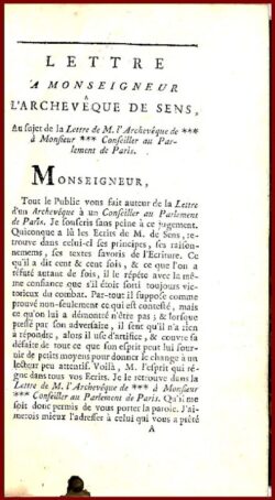 Lettre à Monseigneur l'Archevêque de Sens