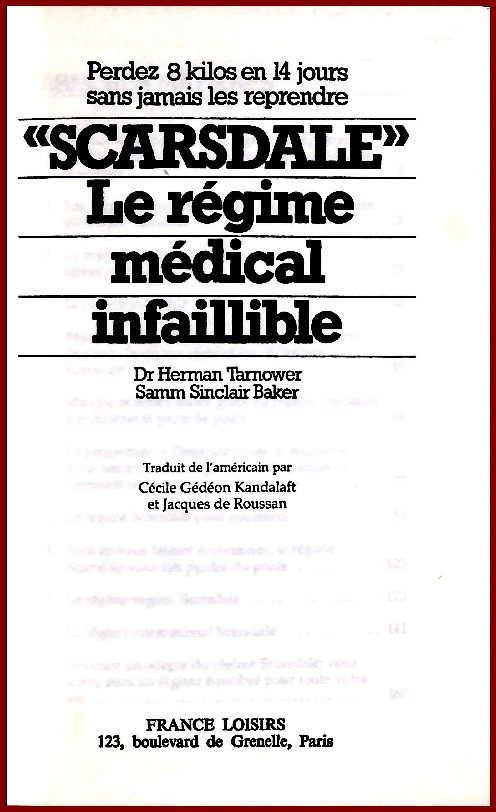 " Scarsdale " Le Régime Médical Infaillible